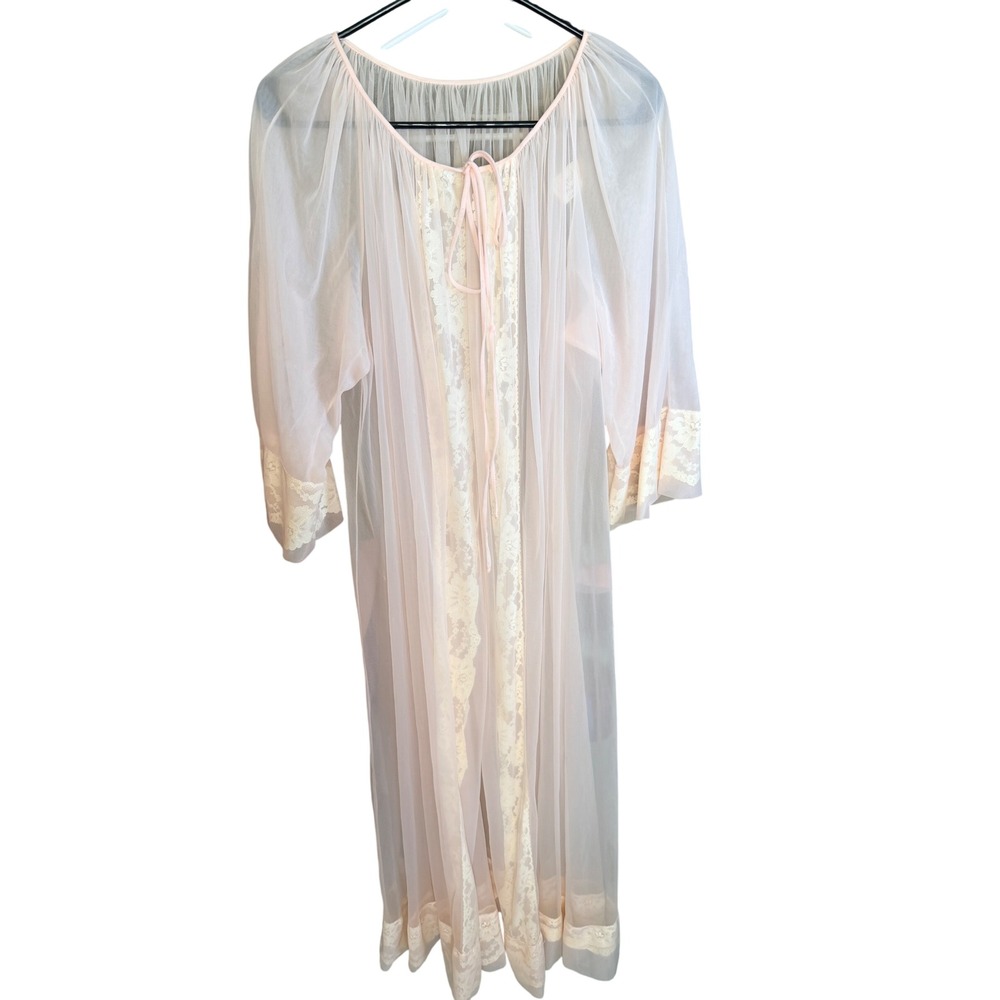 Gaymode Penneys Robe OS Pink Vintage Chiffon Lace Sheer Nightgown 100 Nylon